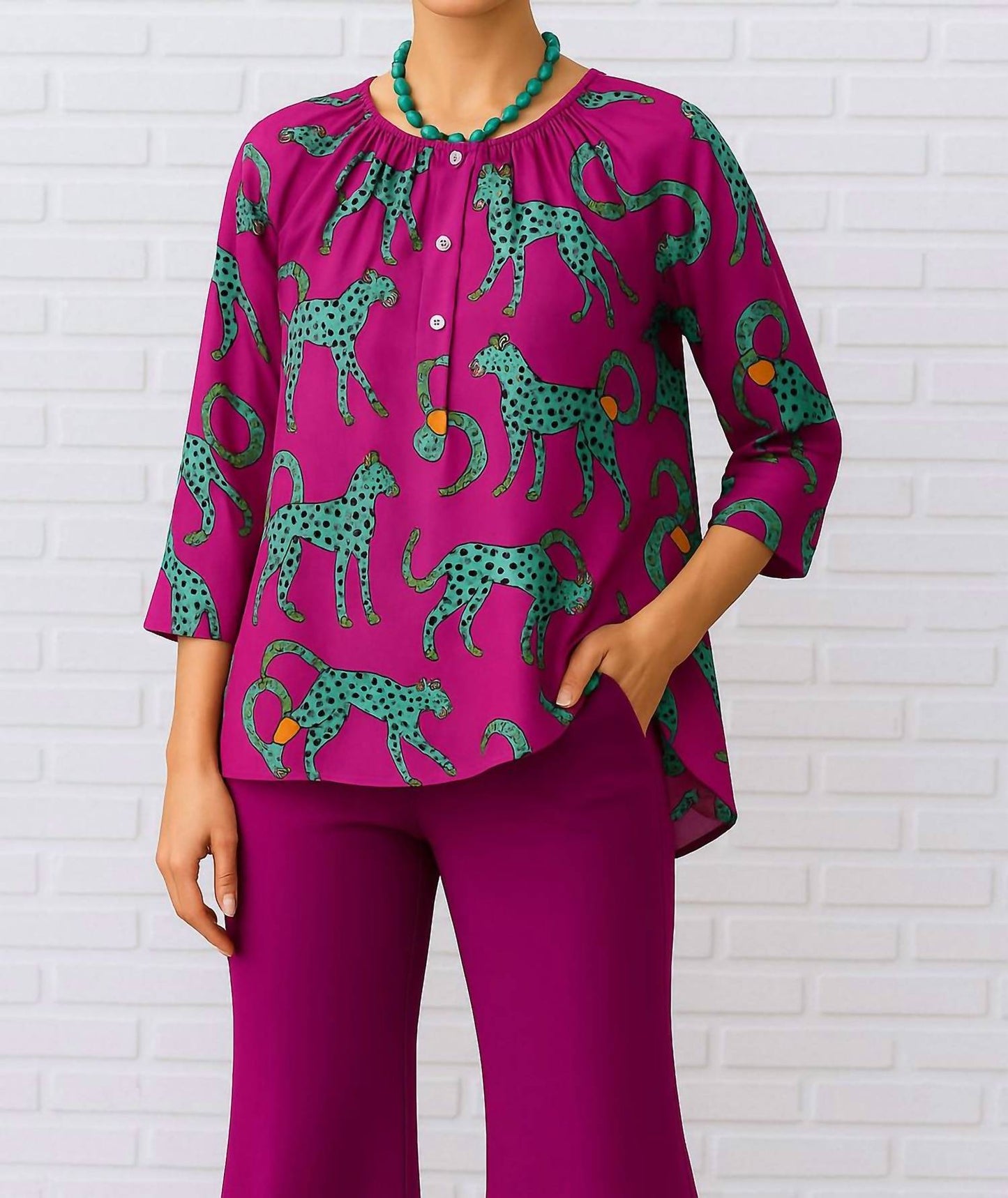 Diva Usa - Round Neck Button Up Knit Top