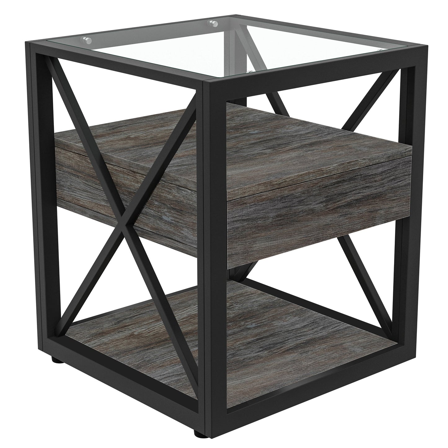 Set of 2 Modern End Tables with Drawer - Nightstand