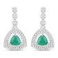 1.39 Carat Genuine Zambian Emerald and White Diamond 14K White Gold Earrings