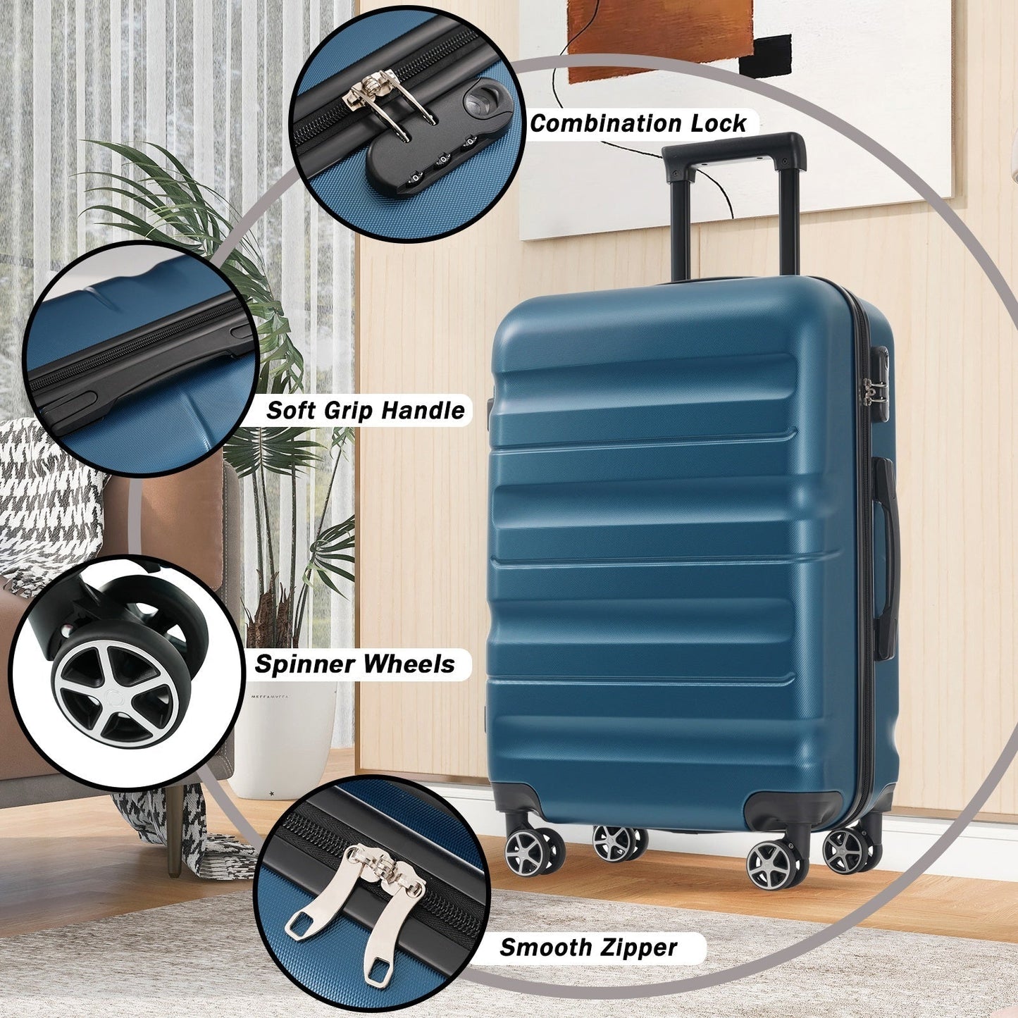 Hardshell ABS Luggage Set 24-Inch Spinner Suitcase with 2 Packing Cubes