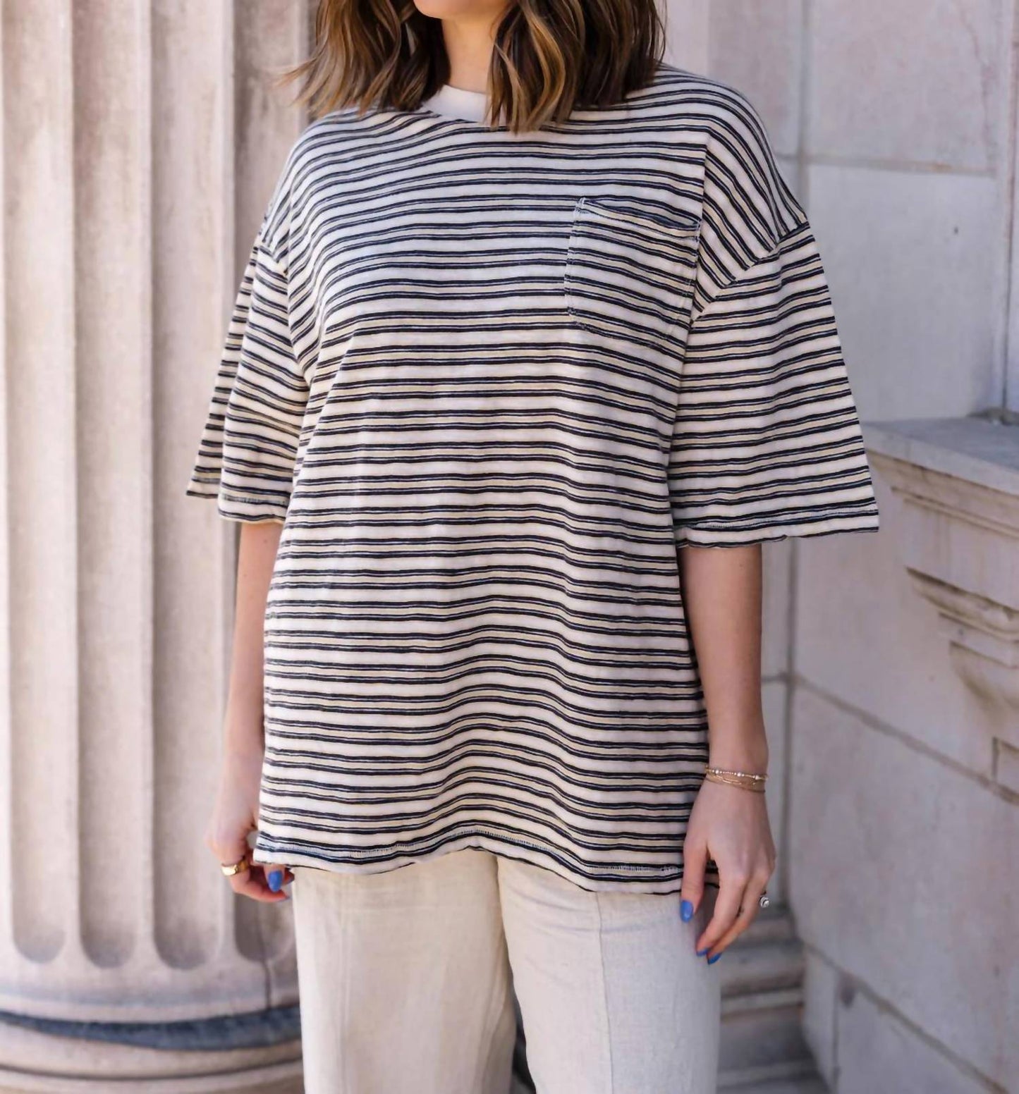 Free People - All Love Stripe Oversized Pocket Tee