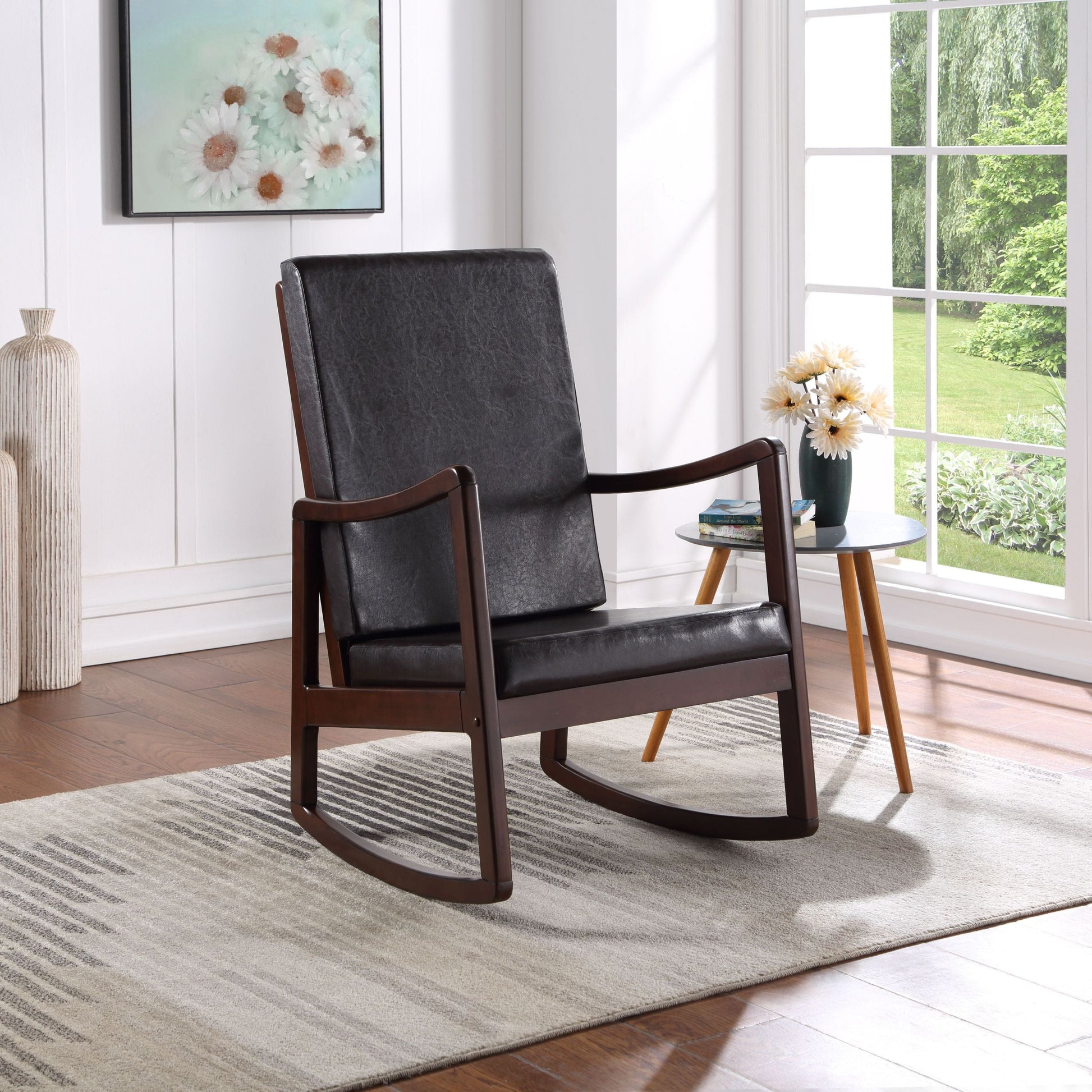 Raina Dark Brown Synthetic Leather & Espresso Finish Rocking Chair
