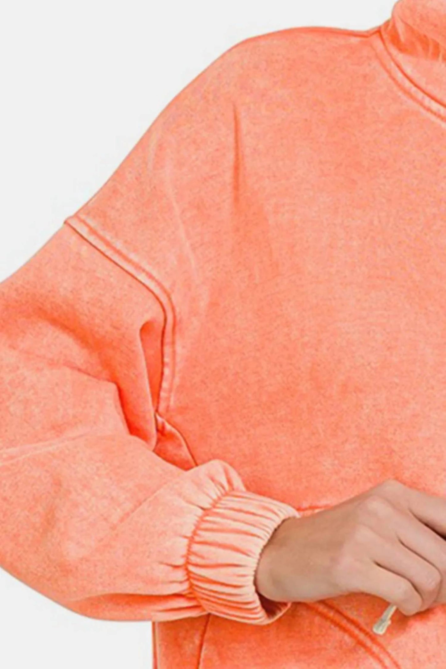 Zenana - Drawstring Half Snap Dropped Shoulder Hoodie