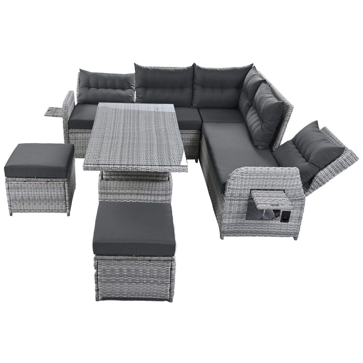 Outdoor Furniture Set Patio Rattan with Recliners and Tables