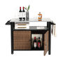 Outdoor Kitchen Wicker Island Rolling Cart & Storage Cabinet Brown