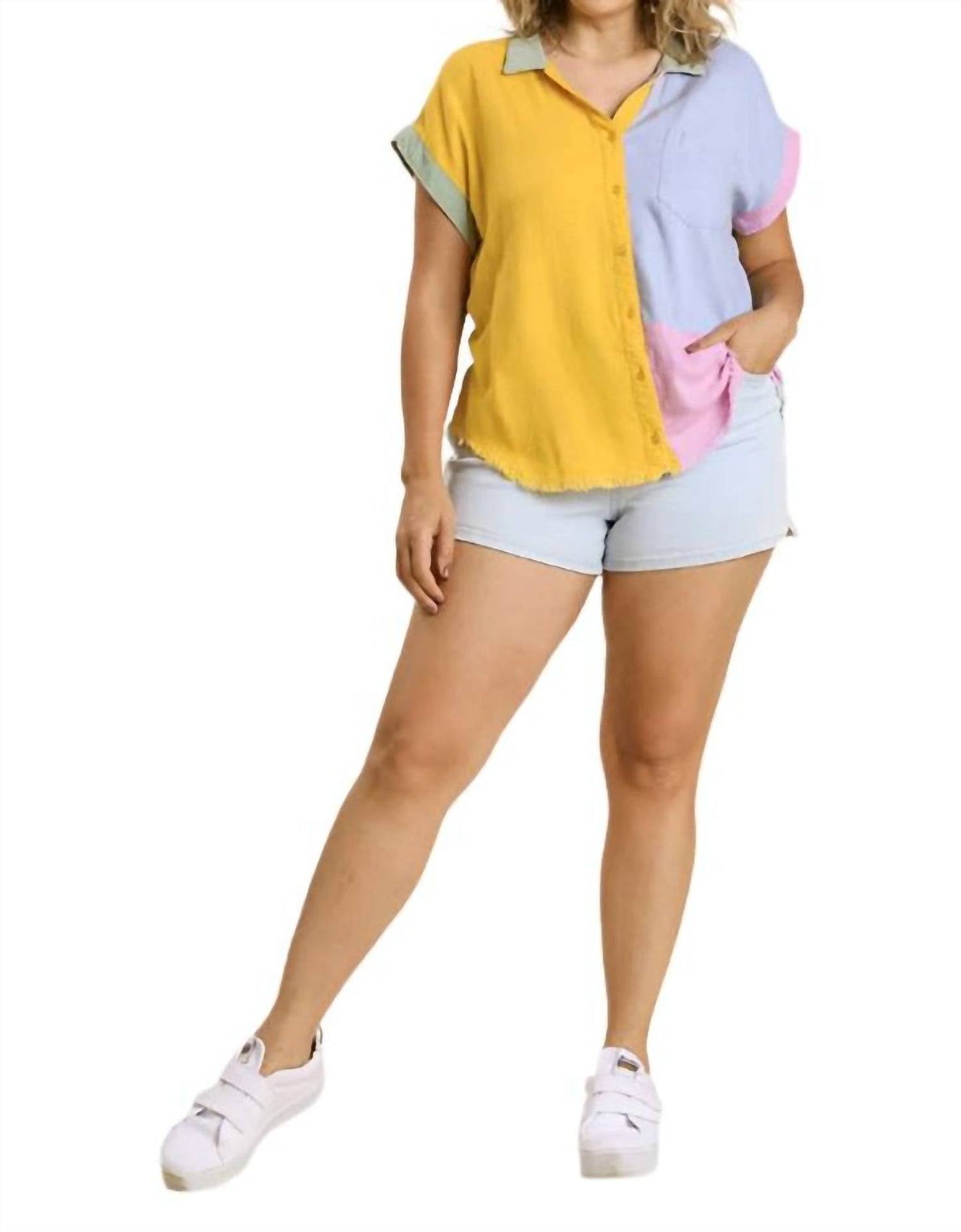 Umgee - Color Block Gauze Top