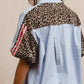 Bibi - Stripe Pattern Shirt With Leopard Top