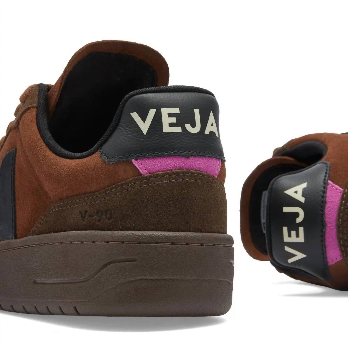 Veja - पुरुषों के V-90 स्यूड वॉलनट ब्लैक स्नीकर्स