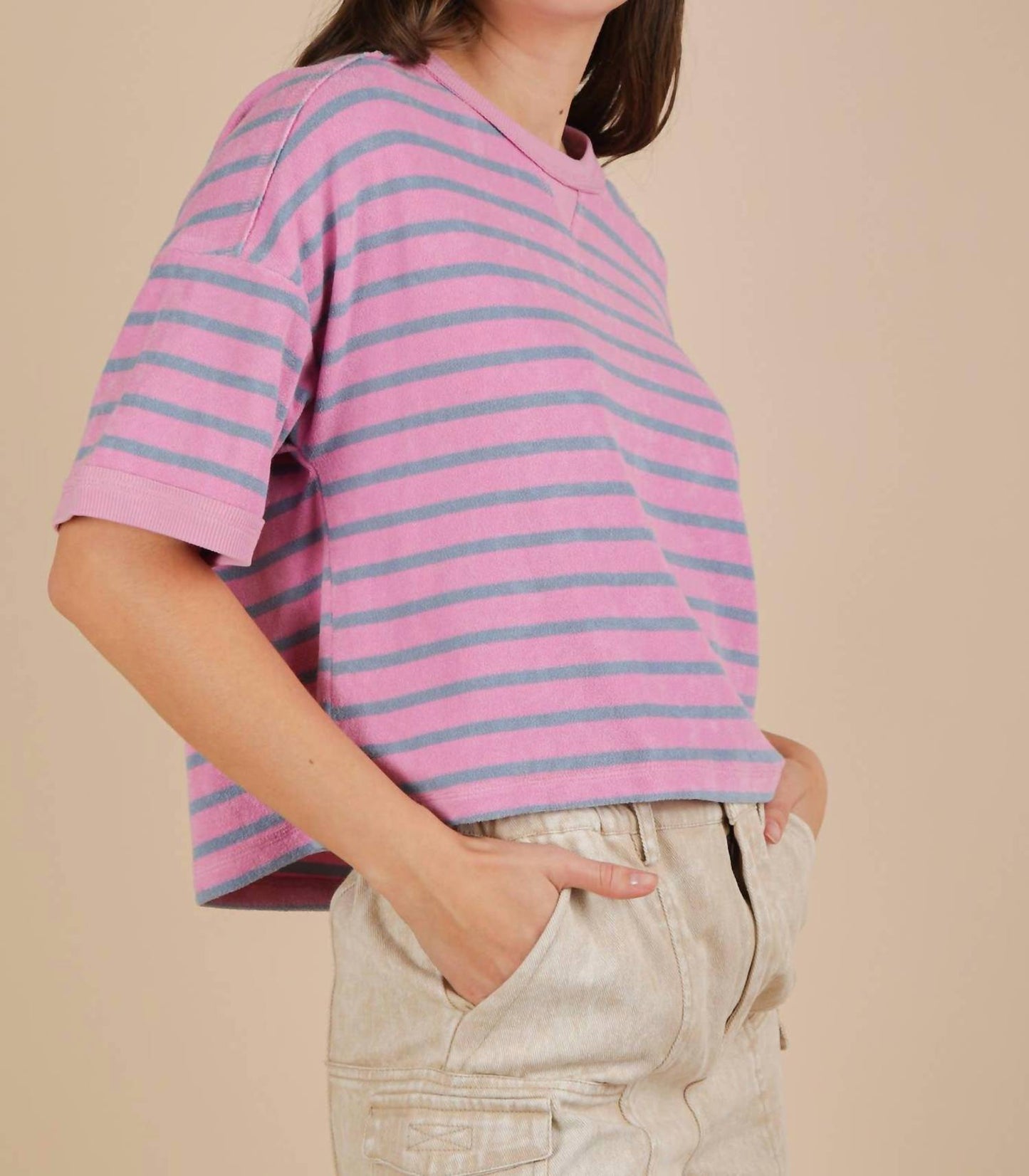 Very J - Oversized Stripe Casual Comfy Knit Top