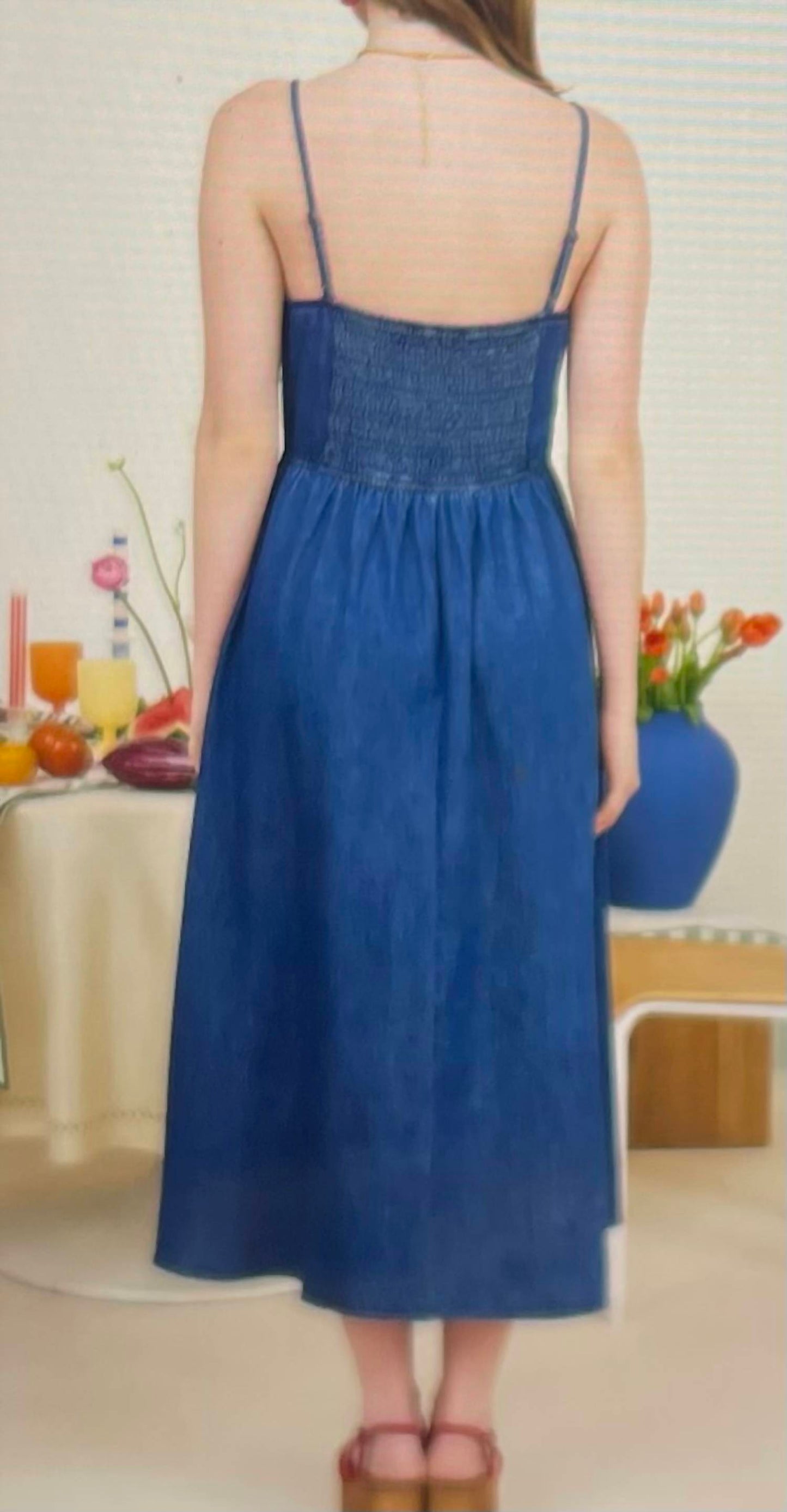 Blu Pepper - Bow Strap Denim Dress