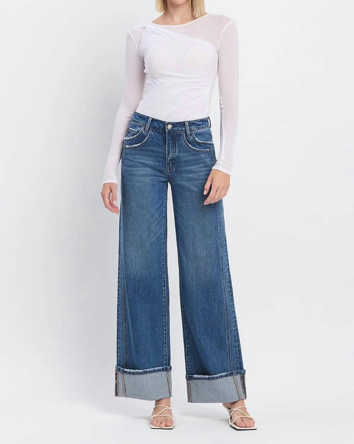 Vervet By Flying Monkey - High Rise Cuffed Panel Baggy Wide Jeans