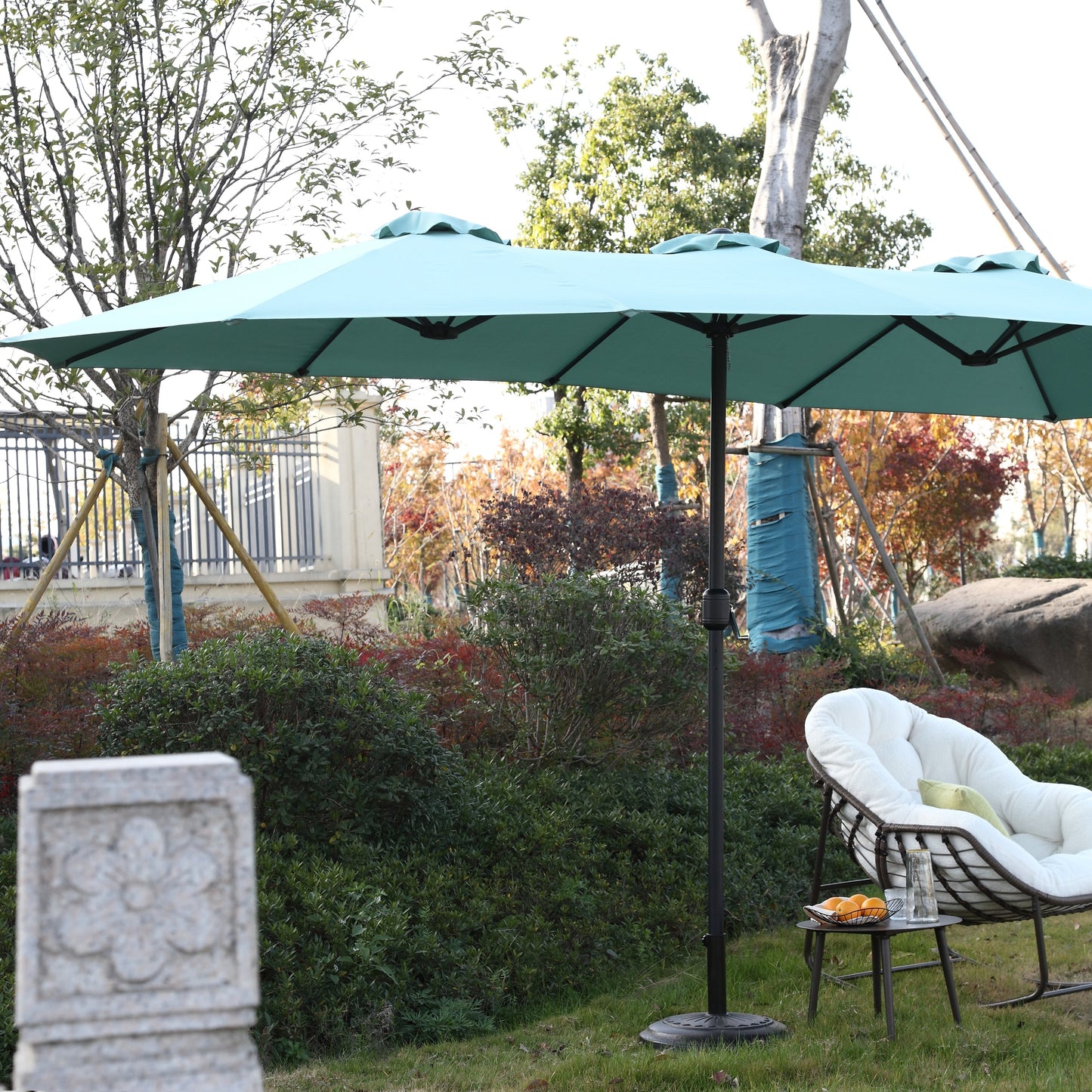 14.8 Ft Double Sided Outdoor Umbrella Rectangular Large with Crank (Light Green)