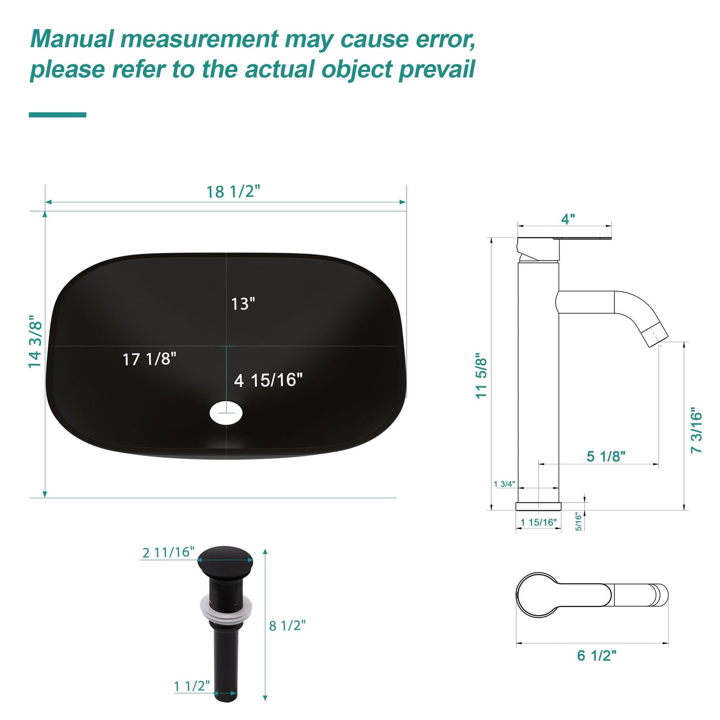 Artistic Tempered Glass Vessel Sink With Faucet And Pop Up Drain - Matte Black
