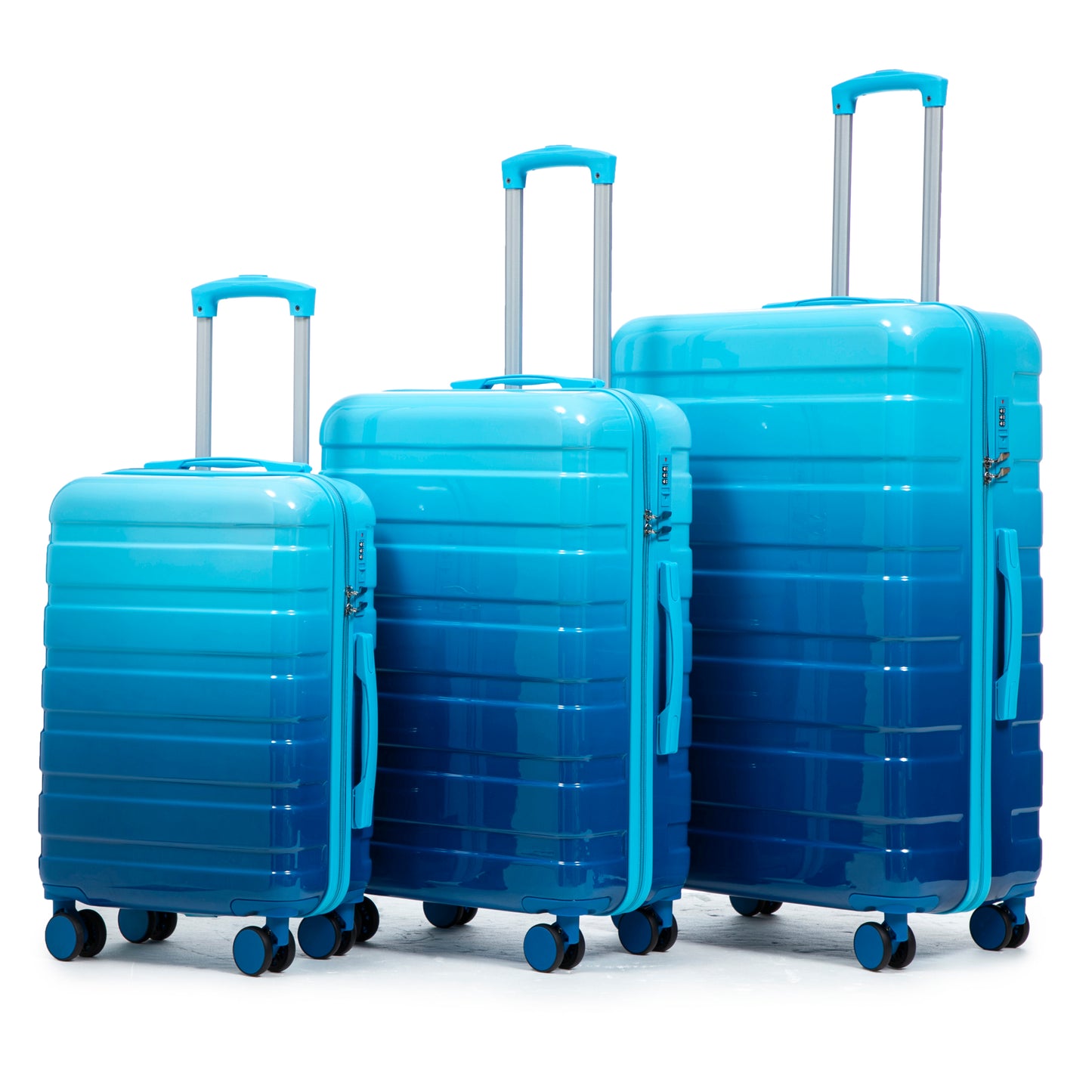 3-Piece Luggage Set – 20" / 24" / 28" ABS Spinner Suitcase with 360° Wheels & Combination Lock (Navy+Light Blue)