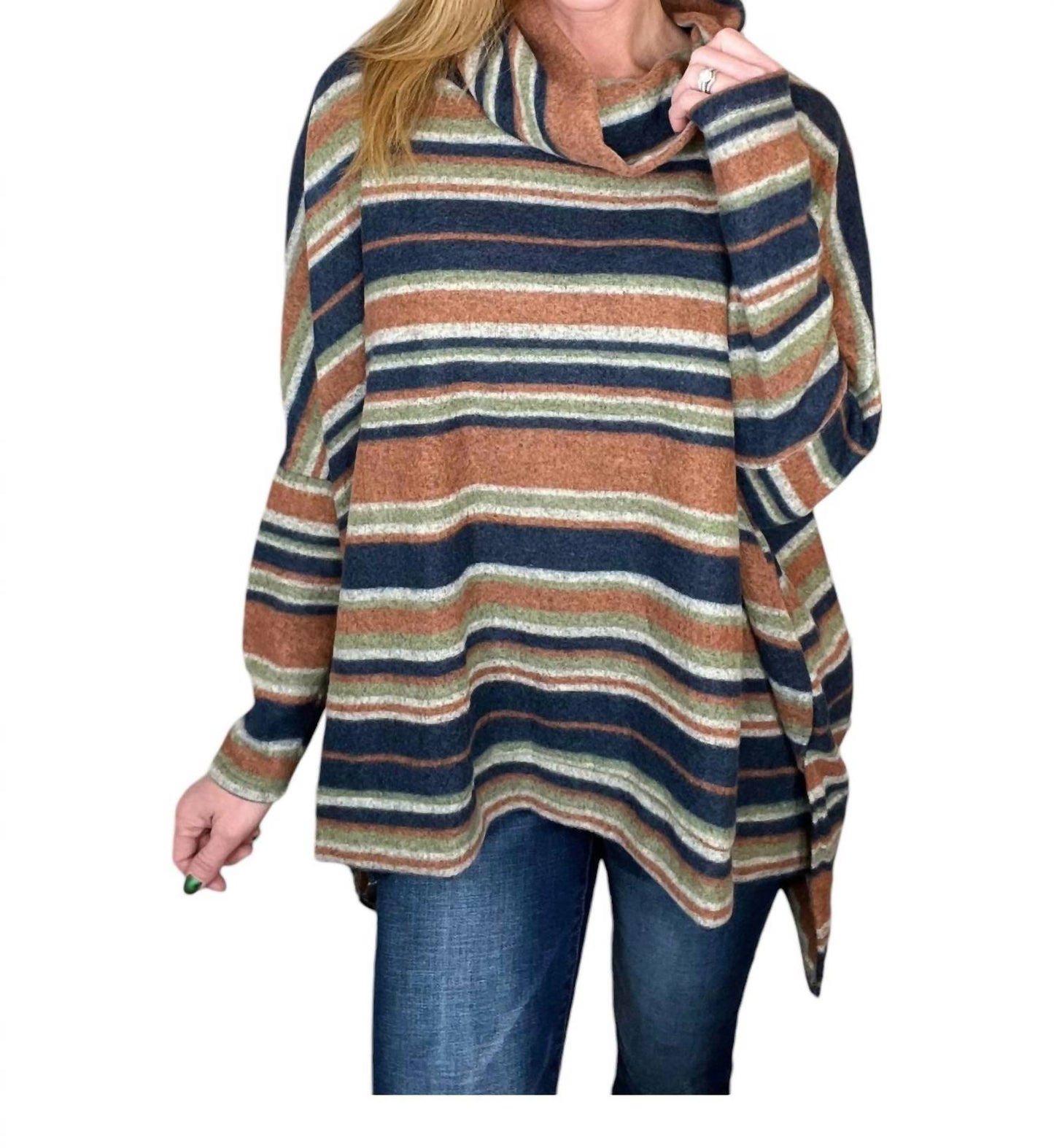 143 Story - Multi Striped Cowl Neck Top Long Sleeve