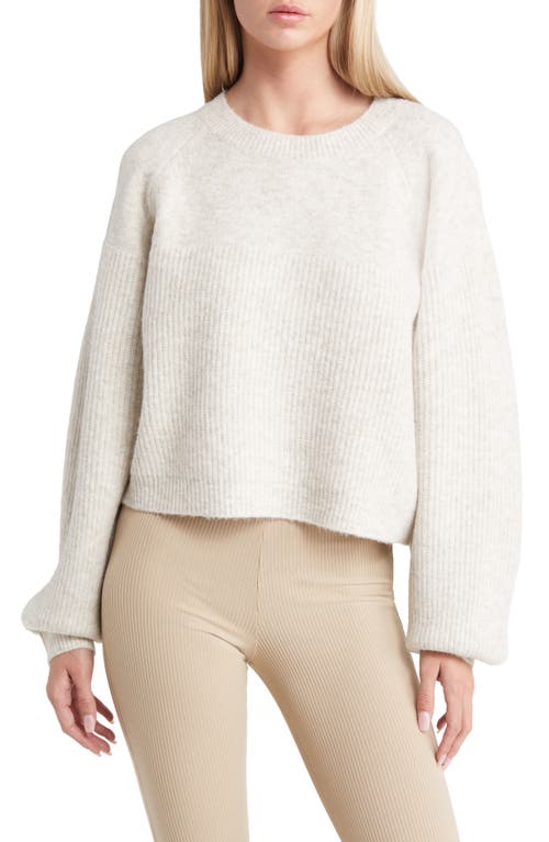 Topshop Mixed Stitch Balloon Sleeve Crop Sweater in Grey Marl, Size Medium
