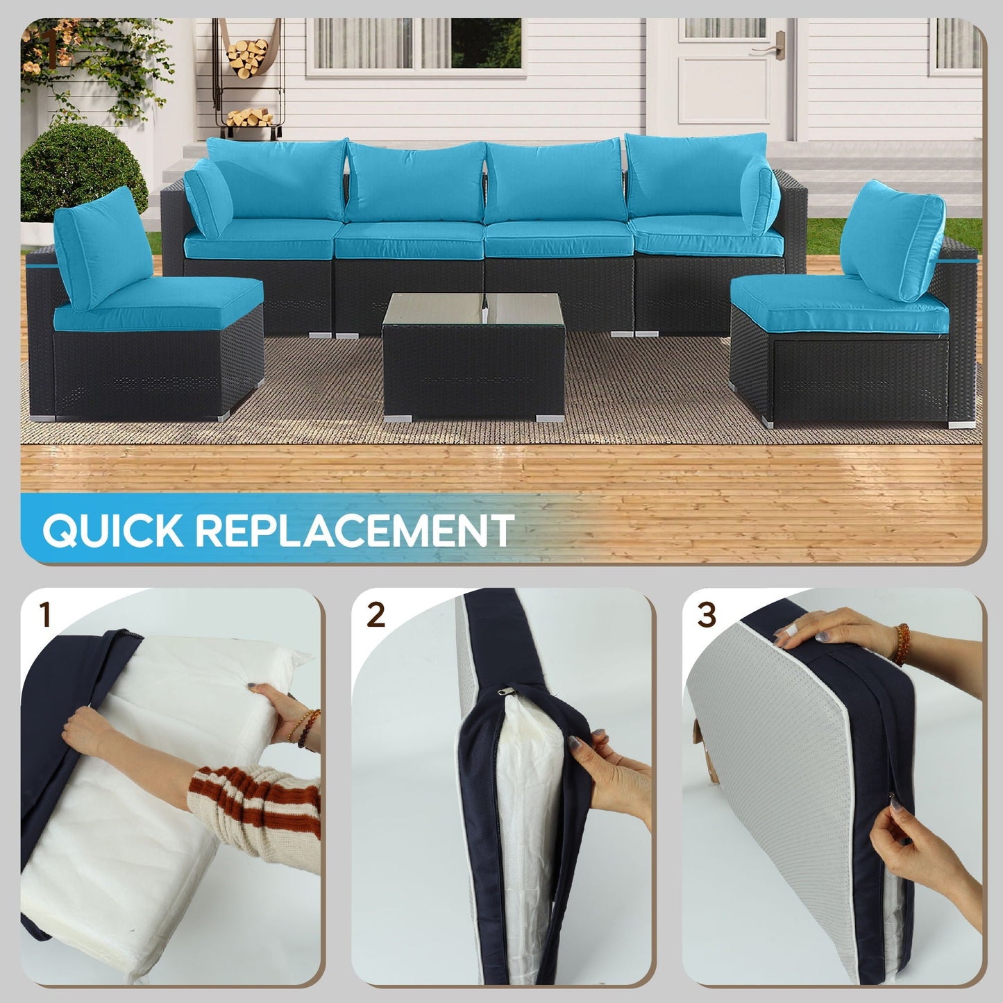 Outdoor Deep Seat Cushions For Patio Furniture Replacement, Cushion Set For Sectionals