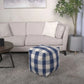 Connor Checkered Square Pouf Ottoman and Floor Cushion Ivory Navy