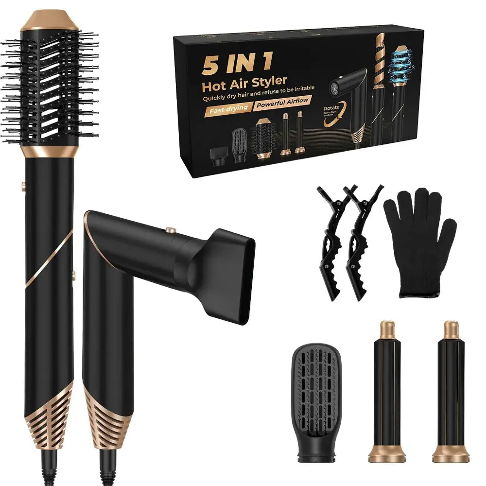 5-in-1 Black and Gold Ionic Hot Air Styler Set