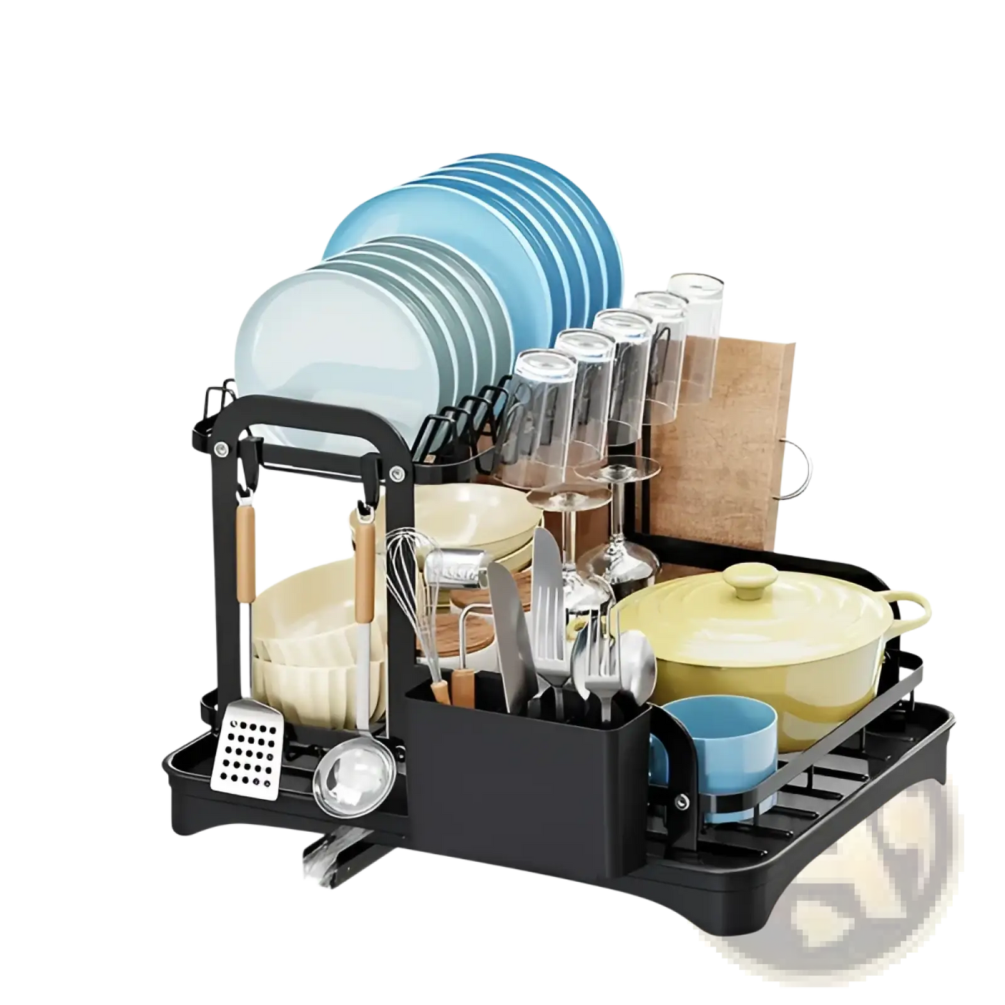 2-tier Dish Drying Rack with Automatic Drainage System