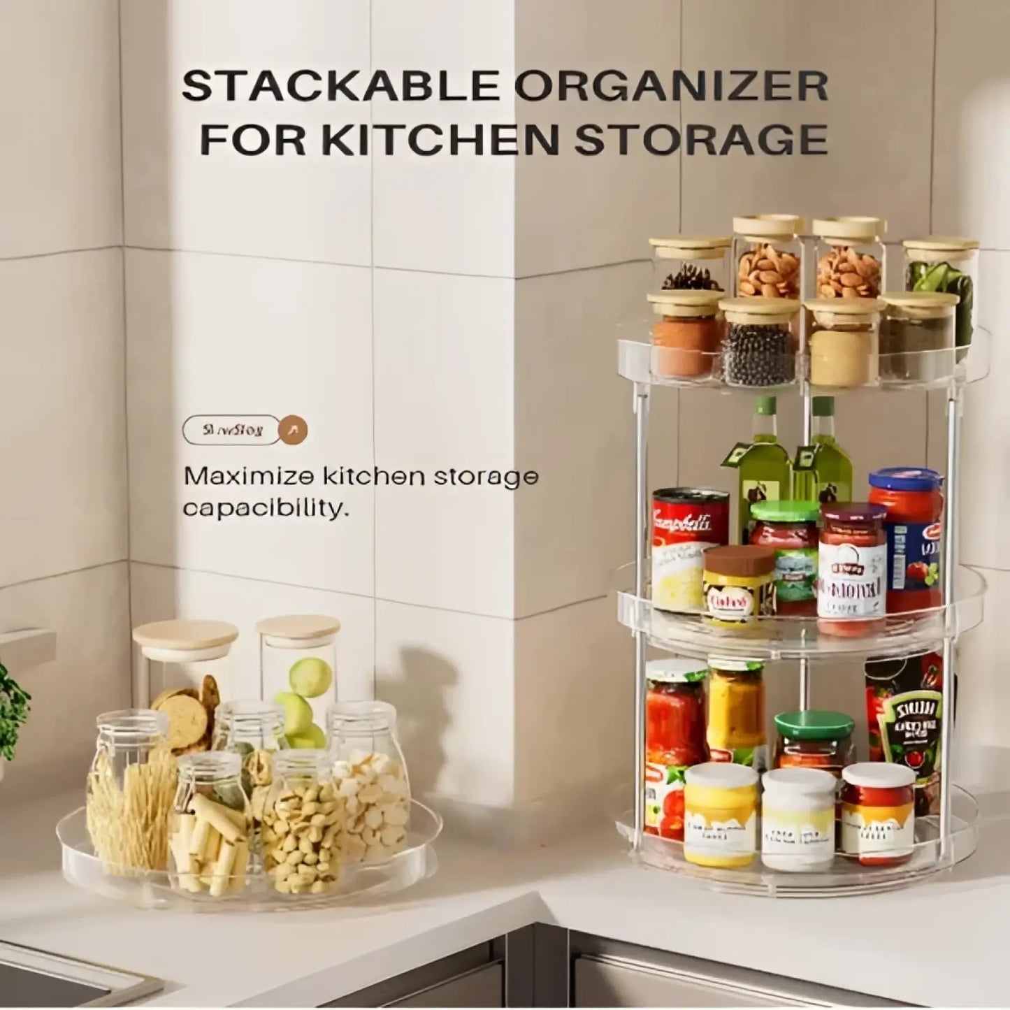 2-tier Rotating Spice Rack Clear Acrylic Turntable Pack of 2