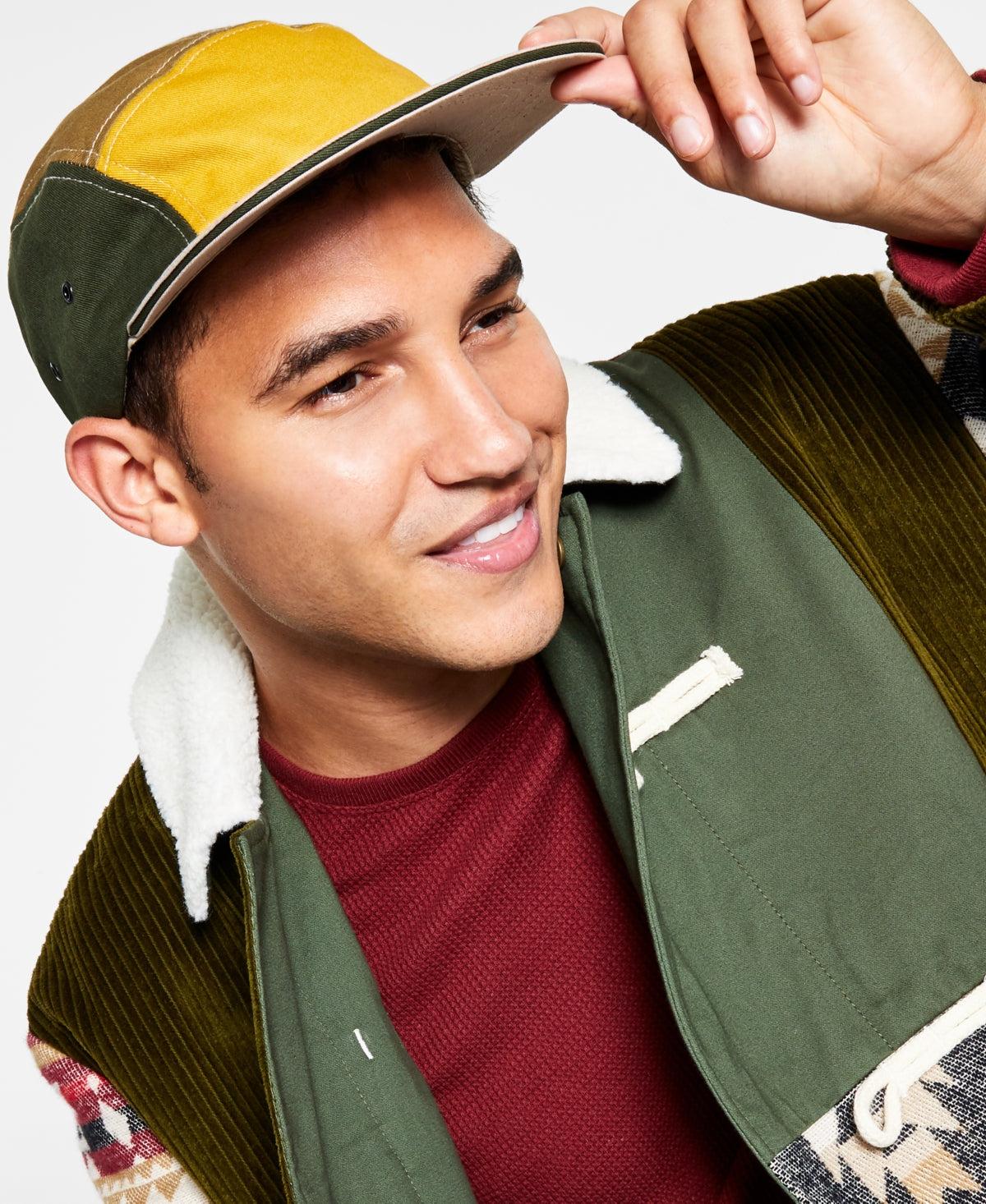sun-stone-mens-colorblocked-panel-cap-green-gold-multi