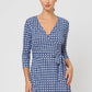 Leota Women's Perfect Wrap 3/4 Sleeve Dress Blue Size Small