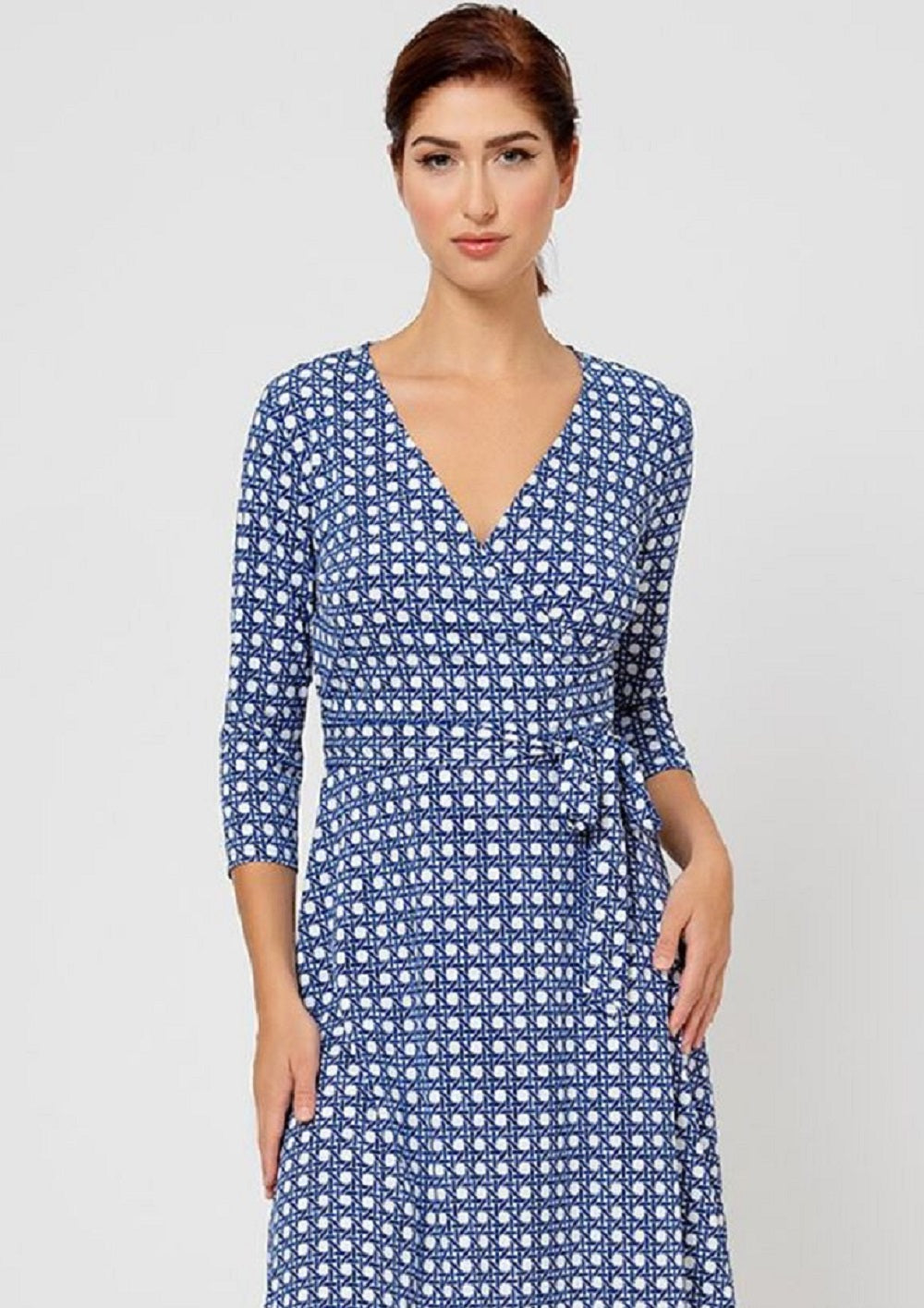 Leota Women's Perfect Wrap 3/4 Sleeve Dress Blue Size Small