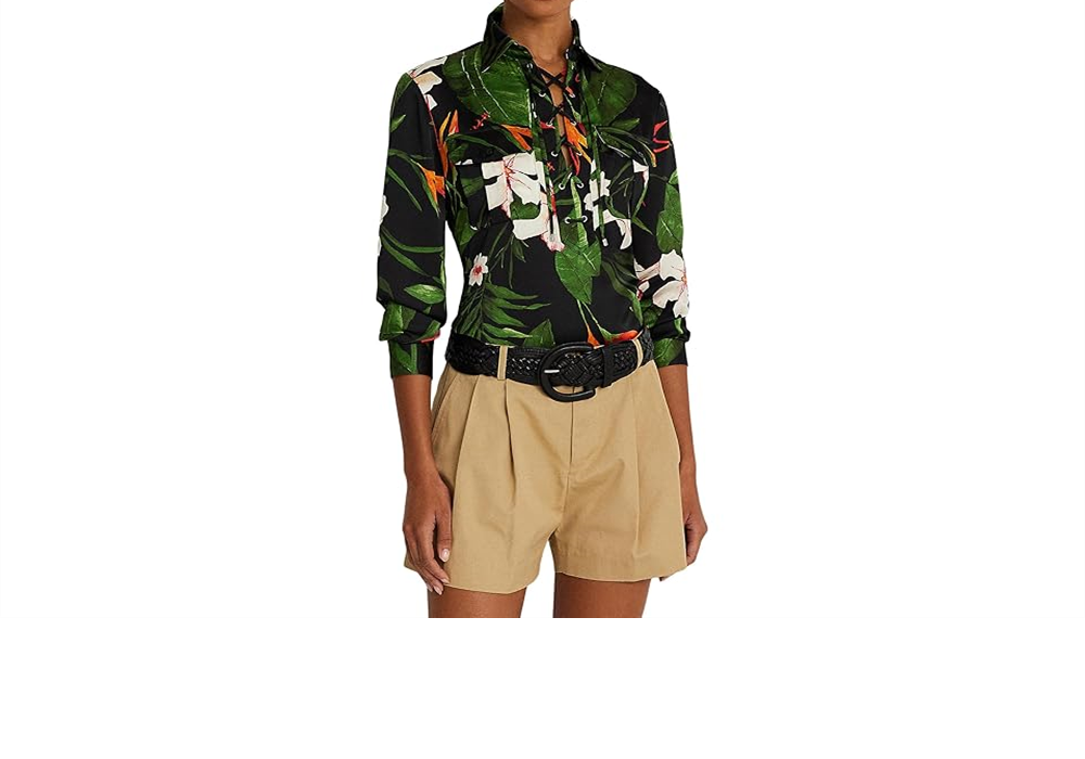 LAUREN Ralph Lauren Floral Charmeuse Lace-Up Blouse Multi