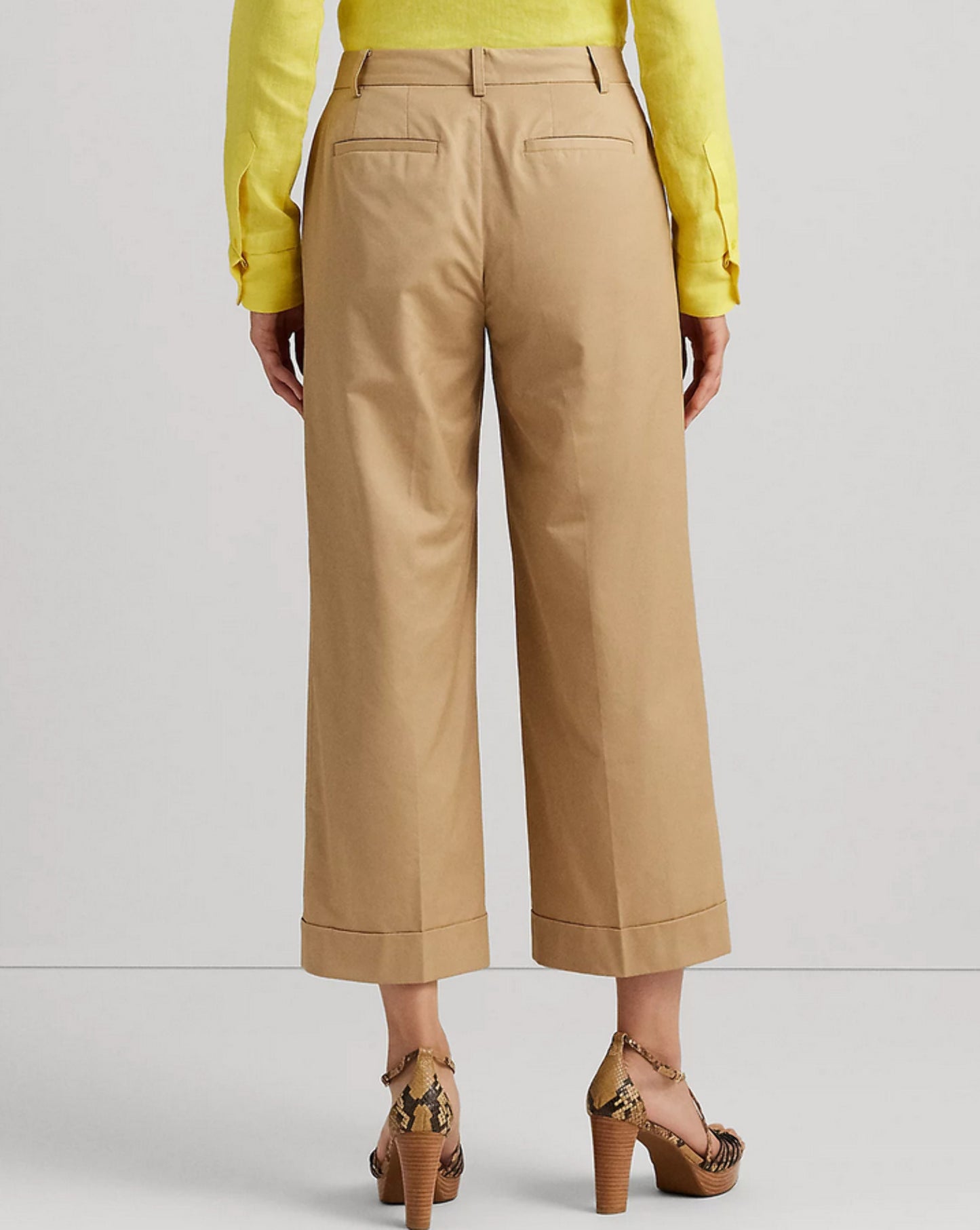Lauren Ralph Lauren Women's Pleated Cotton Twill Cropped Pants Birch Tan Size 16