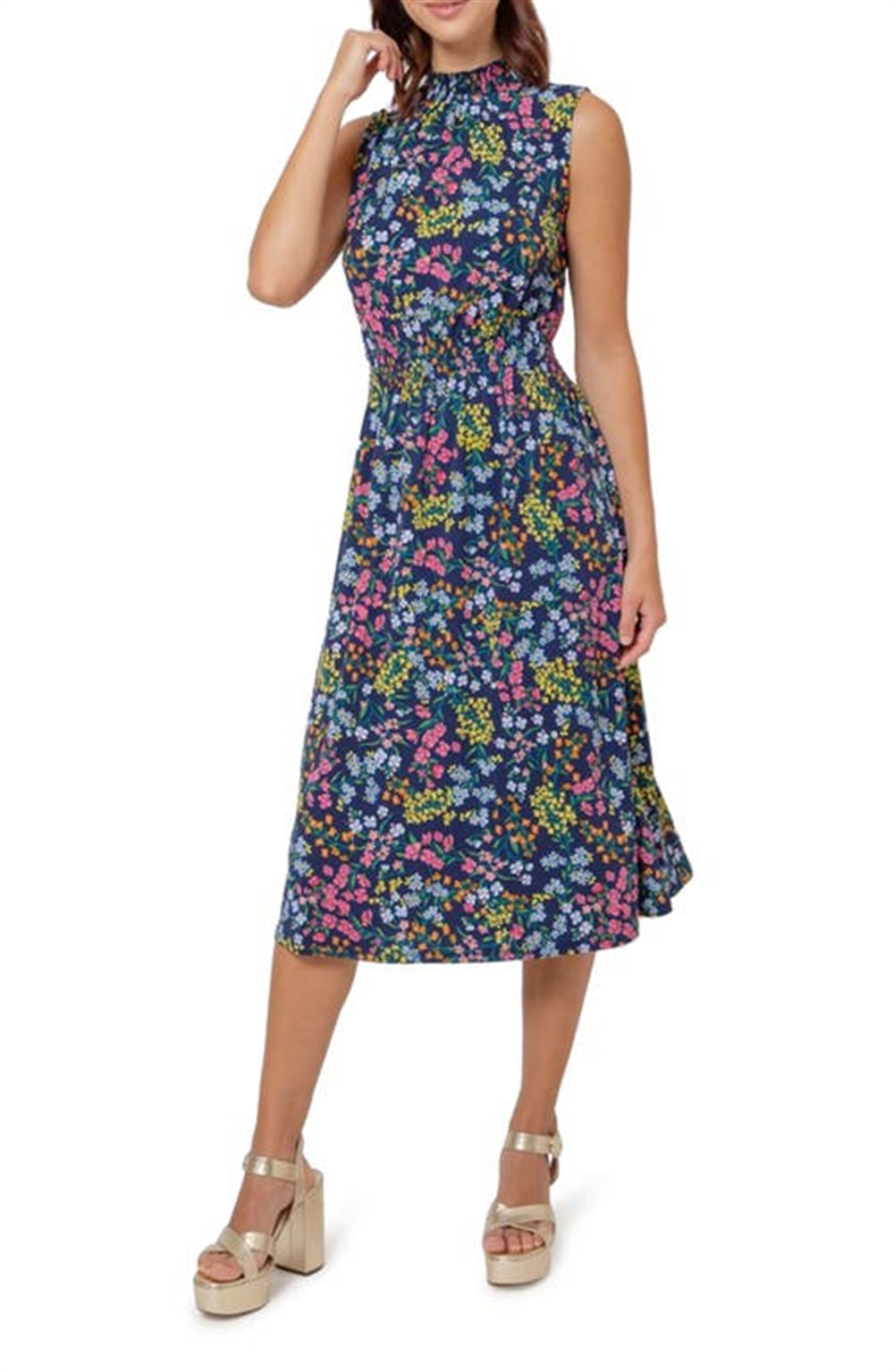 Leota Women's Samantha Floral Print Sleeveless Dress Blue Size X-Small