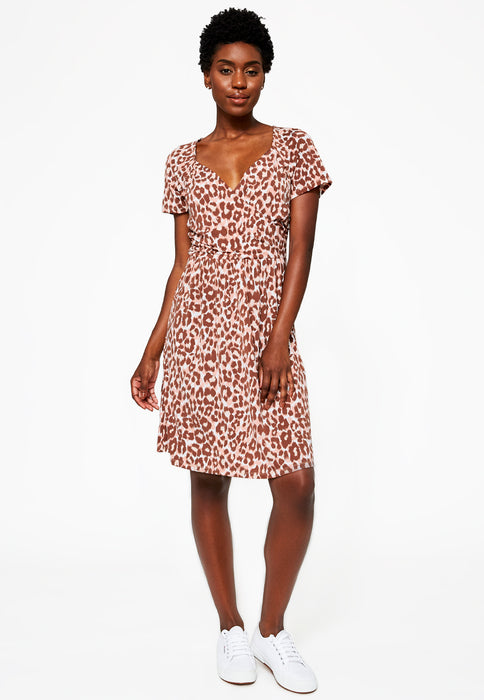 Leota Sweetheart Faux Wrap Dress in Leo Coral Almond ,  Brown