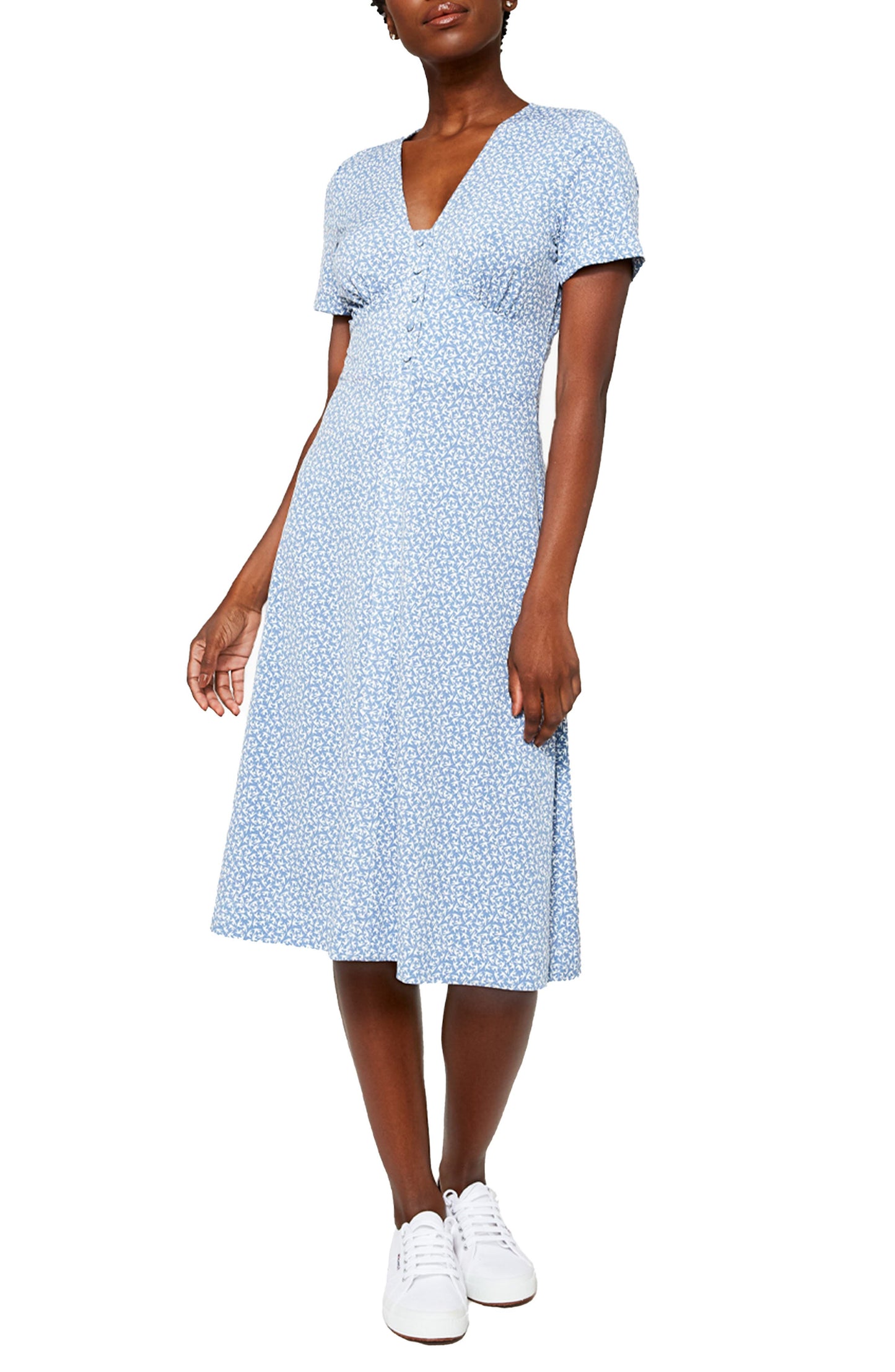Leota Francesca Bird Print Dress in Flock Quiet Harbor Blue Size M