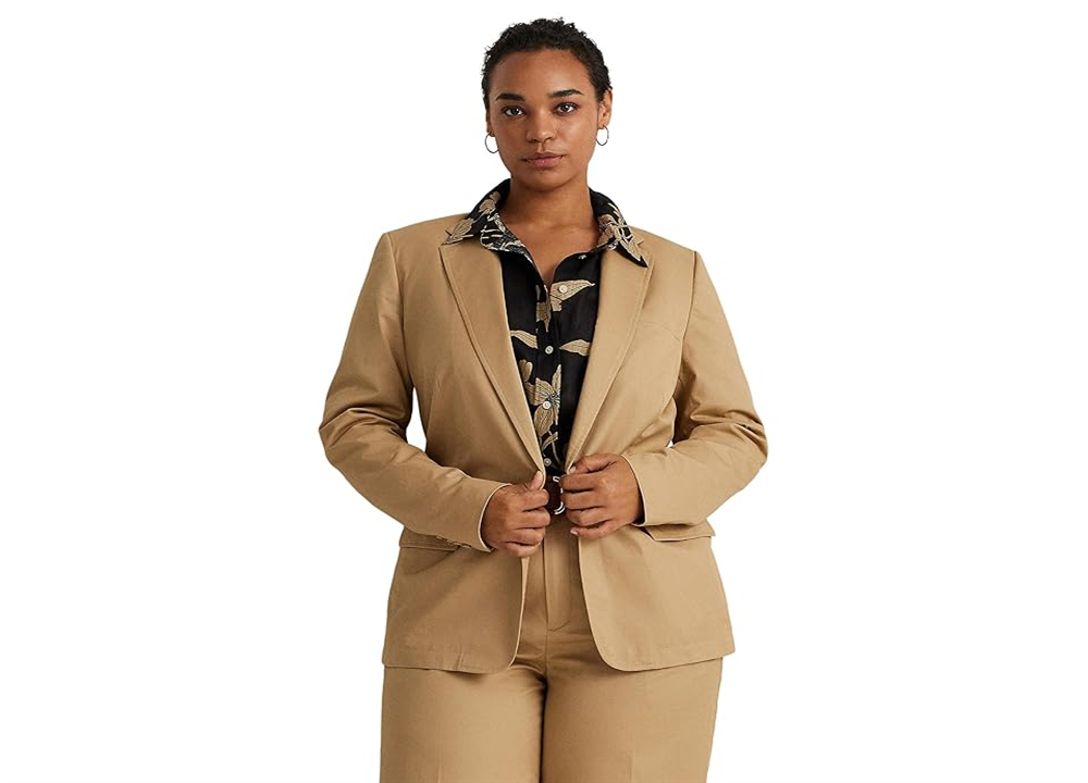 LAUREN Ralph Lauren Plus-Size Cotton Twill Blazer Beige