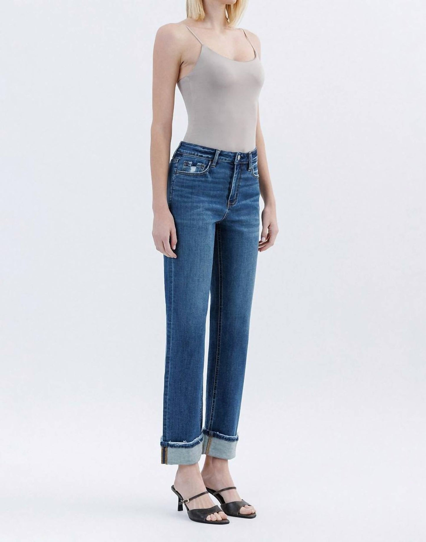 Flying Monkey - Blythe High Rise Cuffed Straight Leg Denim Jeans