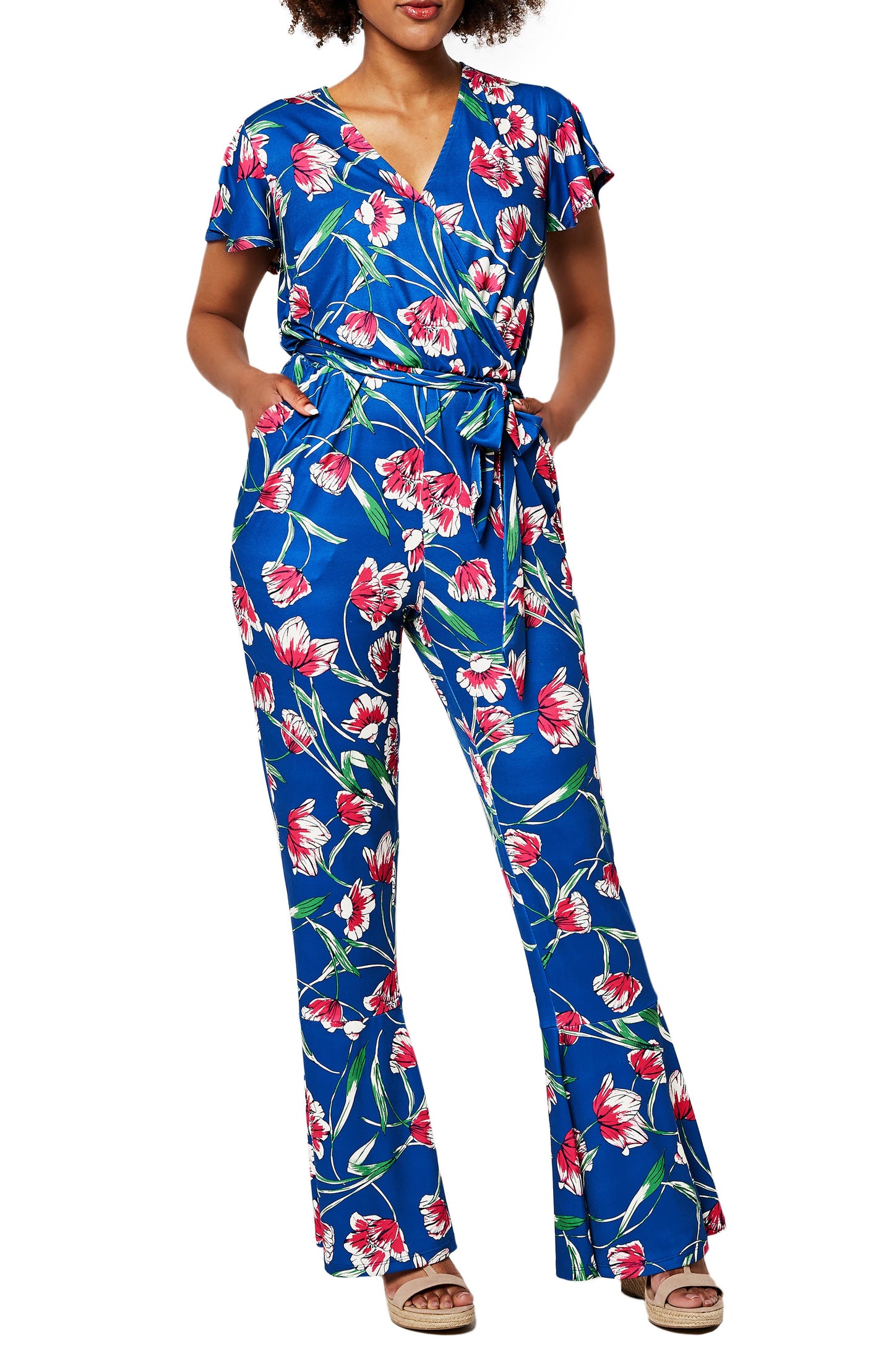 Leota Women's Gabriella Tie Waist Jumpsuit Blue Size Small