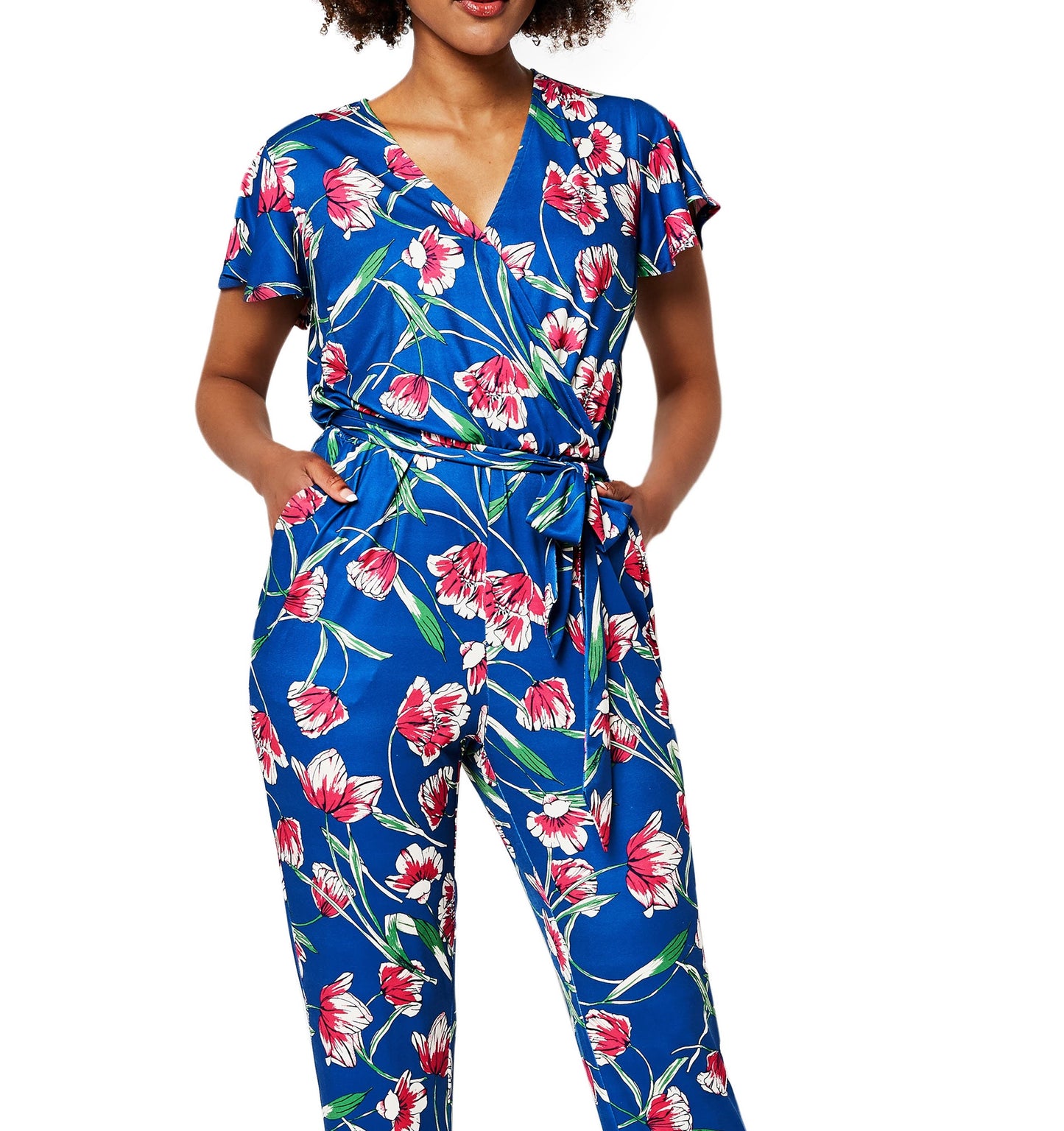 Leota Women's Gabriella Tie Waist Jumpsuit Blue Size Small