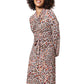 Leota Women's Mallory Animal Print Long Sleeve Dress Brown Size Medium