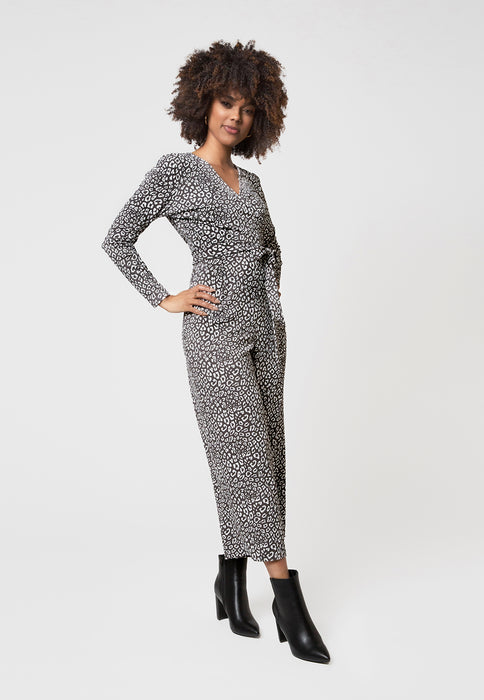 Leota Women's Kayla Cheetah Print Jumpsuit Gray Size XX-Large