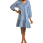 Leota Women's Embroidered Luna Dress in Chambray Blue XL Lord & Taylor Blue Size XL