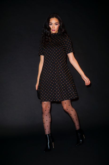 Leota Women's Anya Polka Dot Fit And Flare Dress Black Size Large