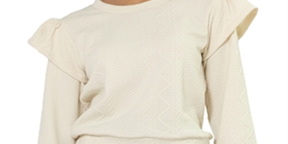 Leota Women's Ashley Ruffle Shoulder Sweatshirt White Size Small