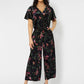 Leota Women's Ruby Velvet Short Sleeve Jumpsuit Black