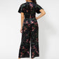 Leota Women's Ruby Velvet Short Sleeve Jumpsuit Black