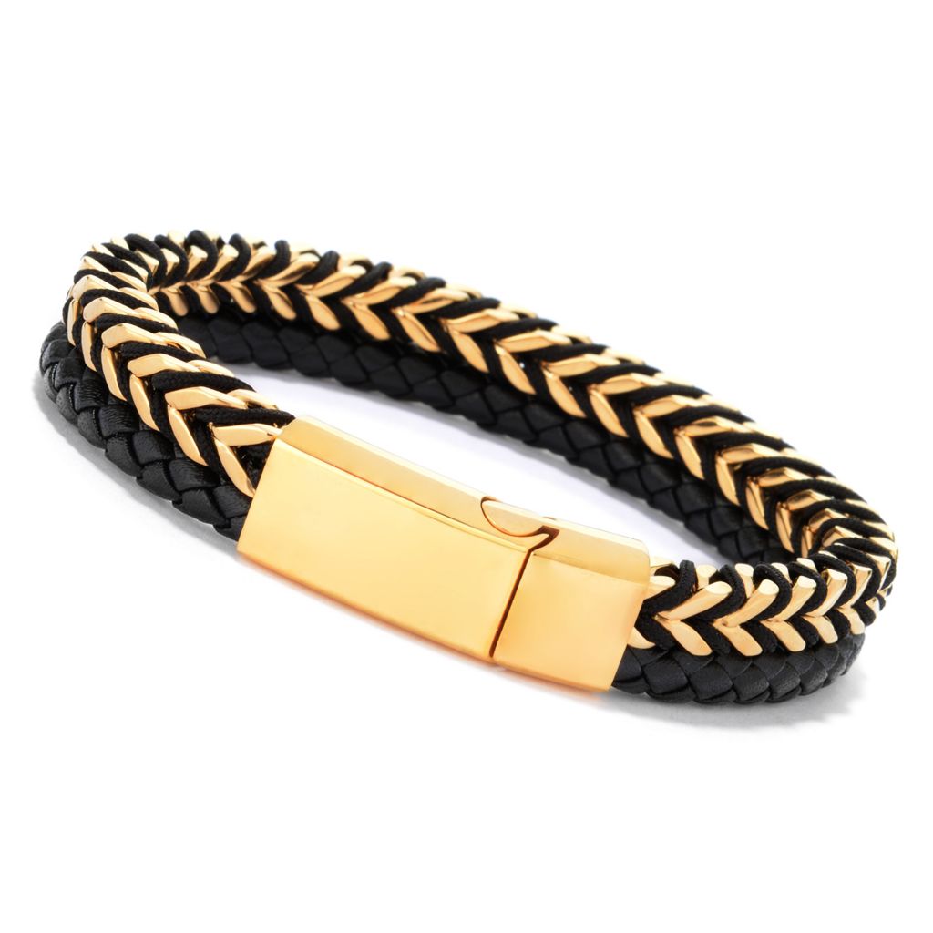 invicta-jewelry-8-75-stainless-steel-chain-leather-bracelet