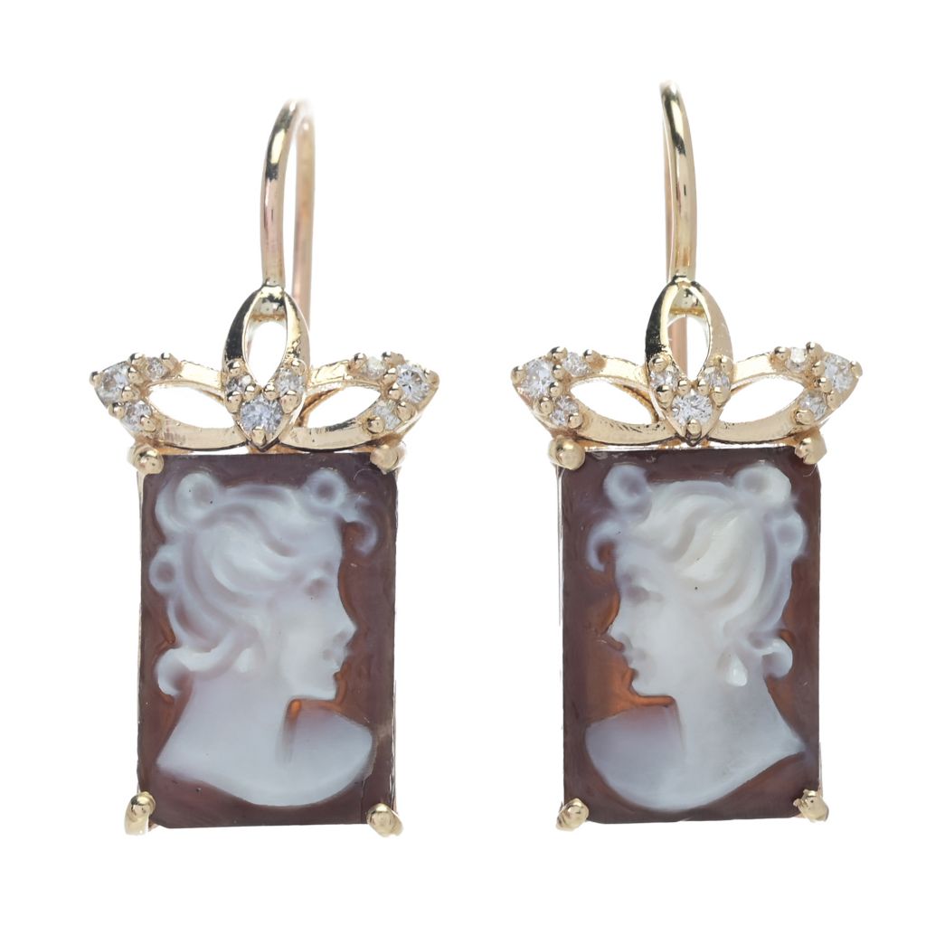 cameo-italiano-14k-gold-13x9mm-shell-portrait-cameo-diamond-drop-earrings