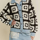 Davi & Dani - Crochet Bodice & Denim Detail Button Front Shirt Jacket