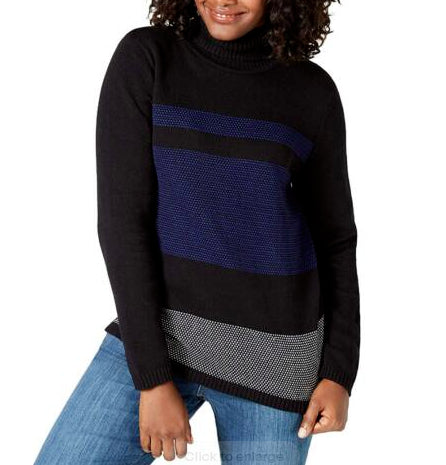 Karen Scott Women's Colorblocked Cotton Turtleneck Sweater Blue Size Medium