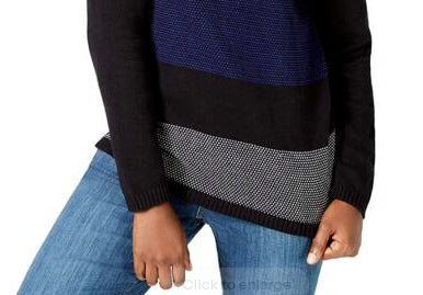 Karen Scott Women's Colorblocked Cotton Turtleneck Sweater Blue Size Medium