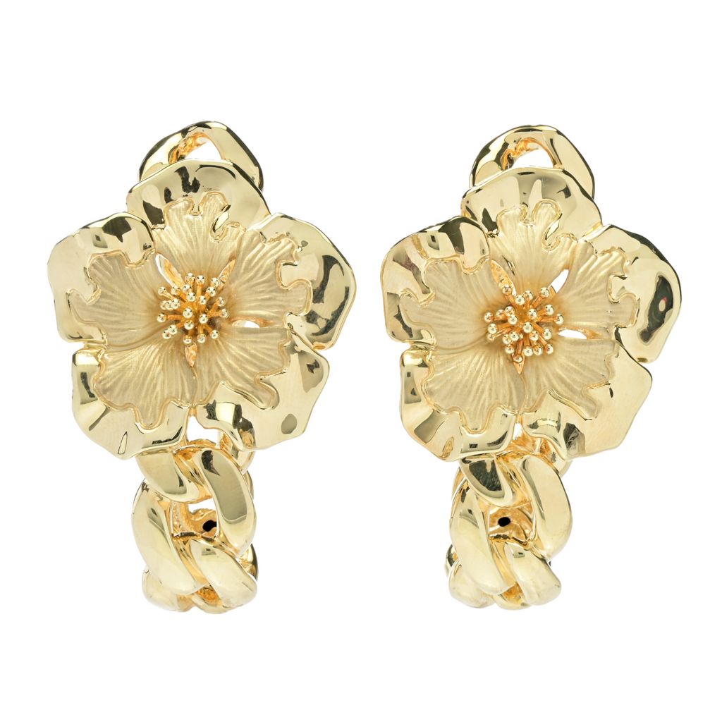 graziella-23k-gold-plated-electroform-hibiscus-curb-link-hoop-earrings
